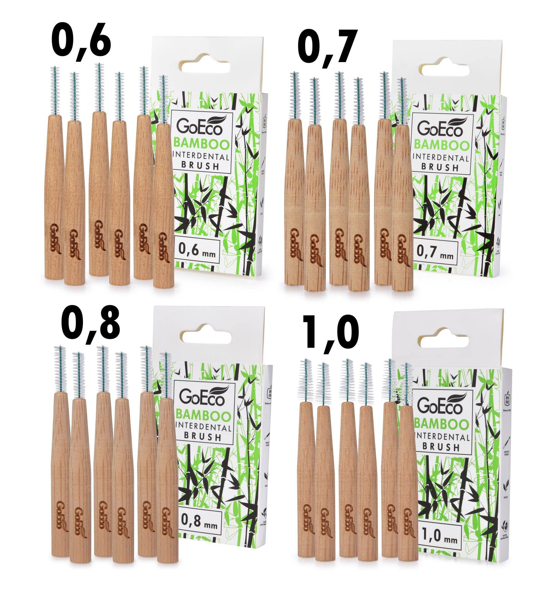 ZESTAW 3+1 | GoEco(R) BAMBOO | Szczoteczki midzyzbowe 0,6 + 0,7 + 0,8 + 1 mm | 24 szt. | Z bambusa | Ekologiczna higiena jamy ustnej