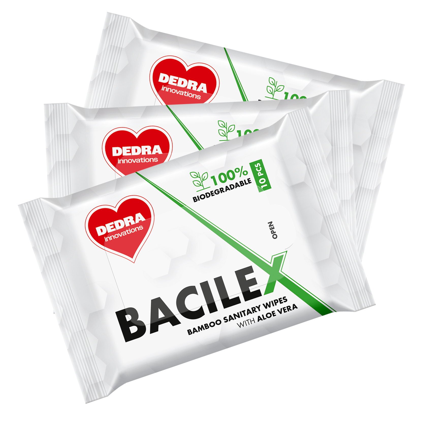 Rodzinne opakowanie 3 x 10 szt. | Higieniczne chusteczki nawil�ane z bambusa z Aloe Vera | BACILEX(R)