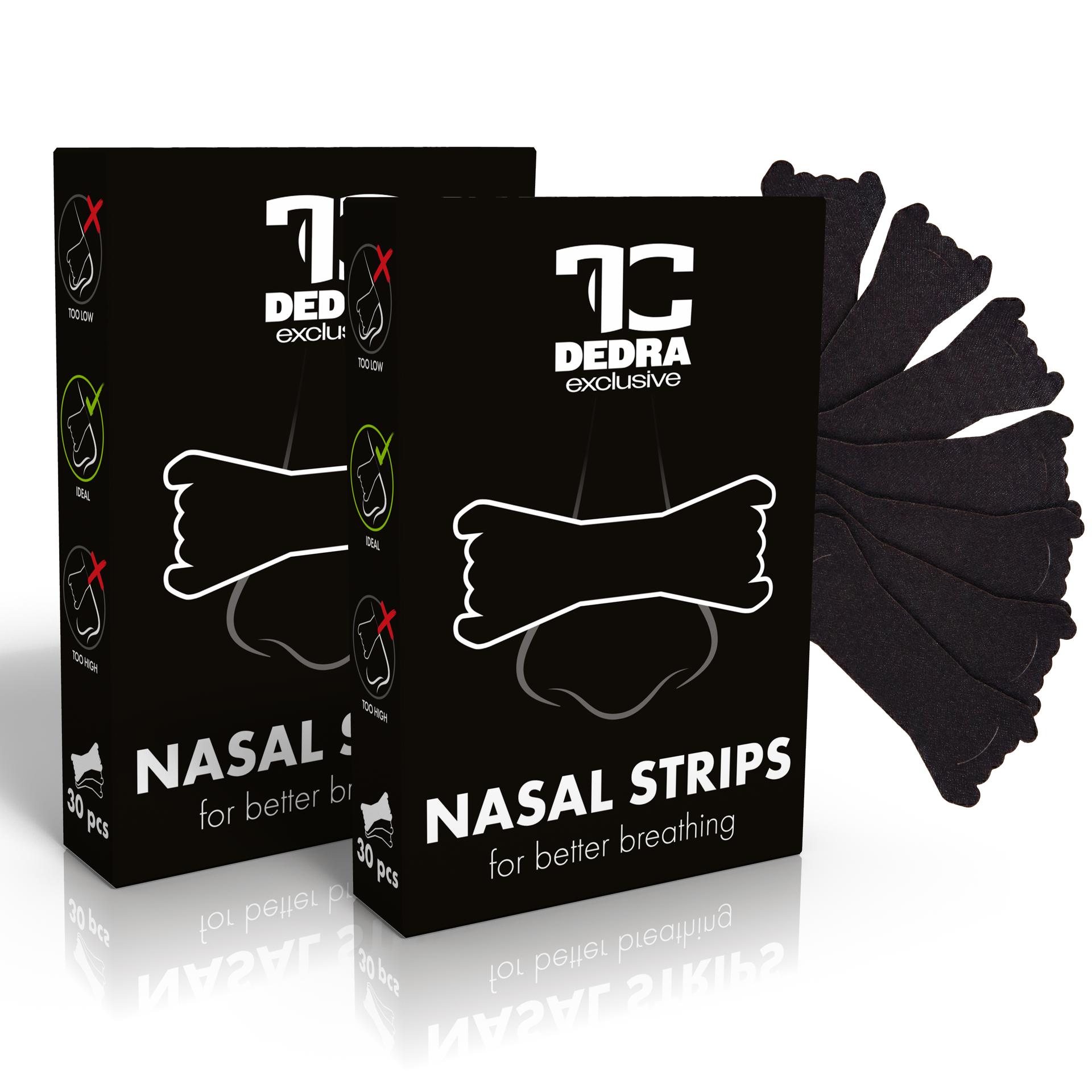 1+1 NASAL STRIPS | plastry na nos ułatwiające oddychanie | 30 szt. × 2 | czarne