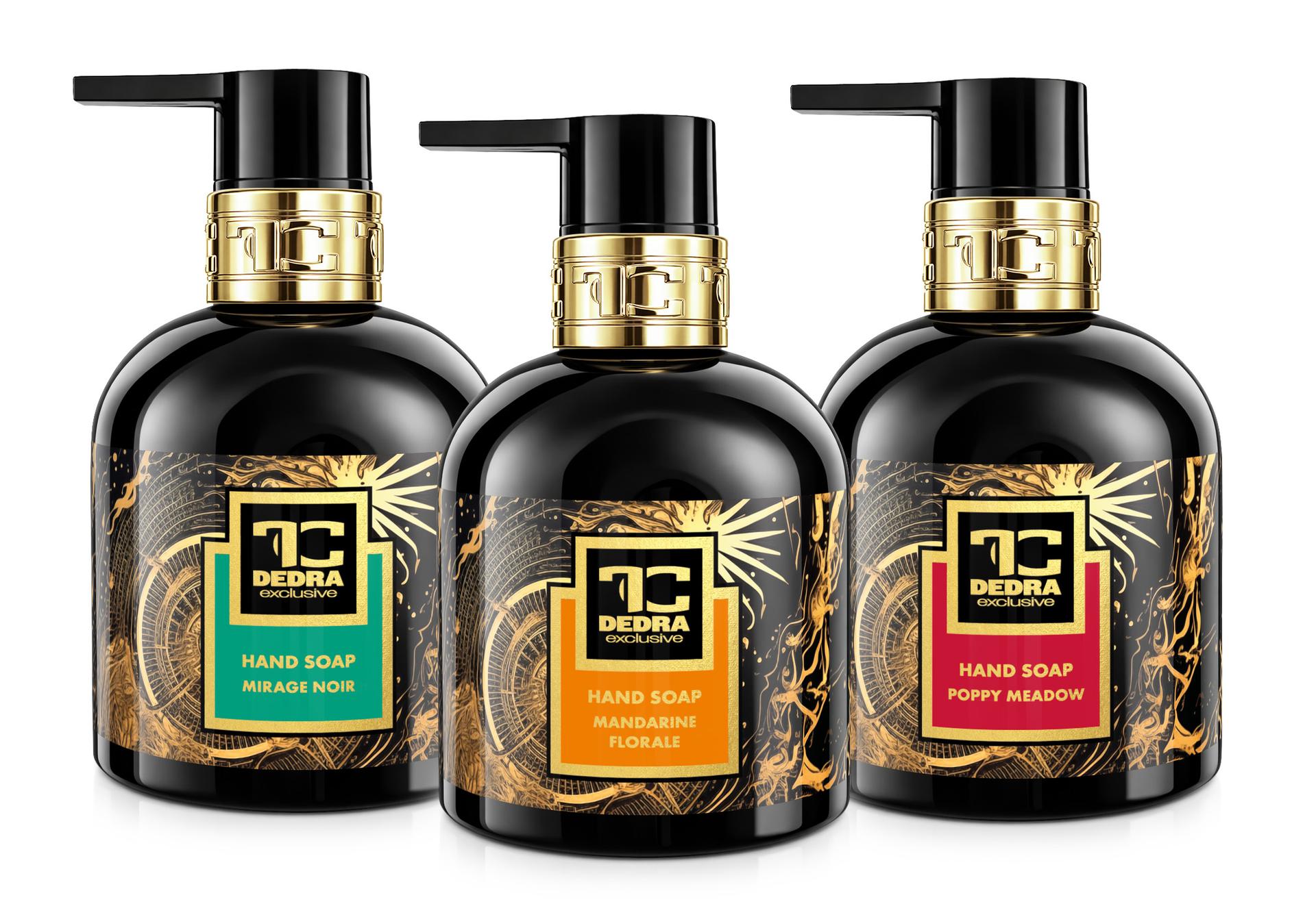 3× Ekskluzywne łagodne mydło w płynie z gliceryną & Aloe vera | MIRAGE NOIR & MANDARINE FLORALE & POPPY MEADOW |  960 ml
