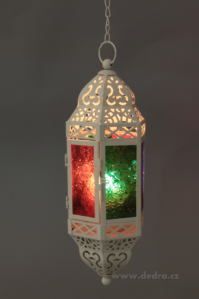 DA74502-Závesná lampáš s farebnými výplňami slonovinová kosť