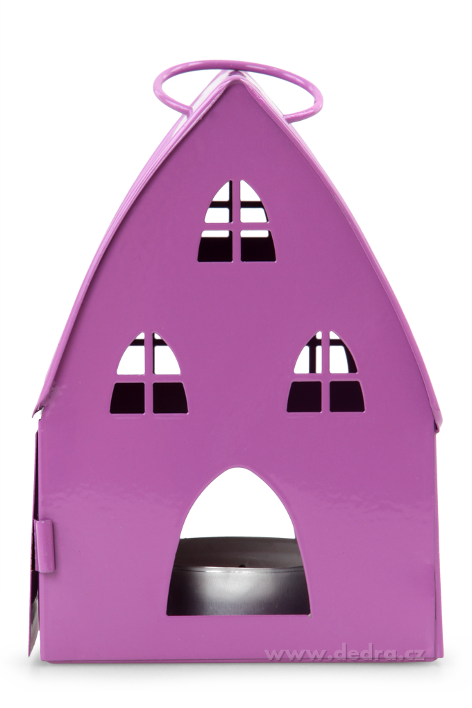 DA74616-Kovová lampáš v dizajne chalúpky levanduľová