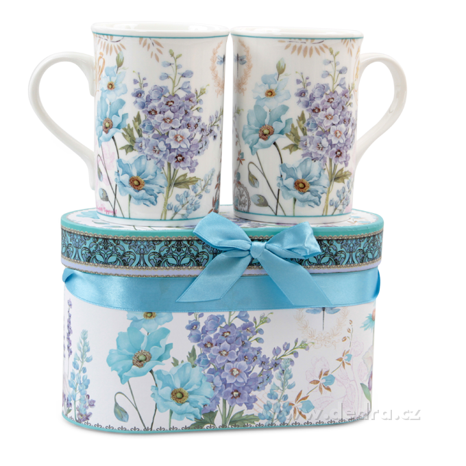 DA83873-2 ks porcelán.hrnek v darčekovom boxe BLUE FLOWERS