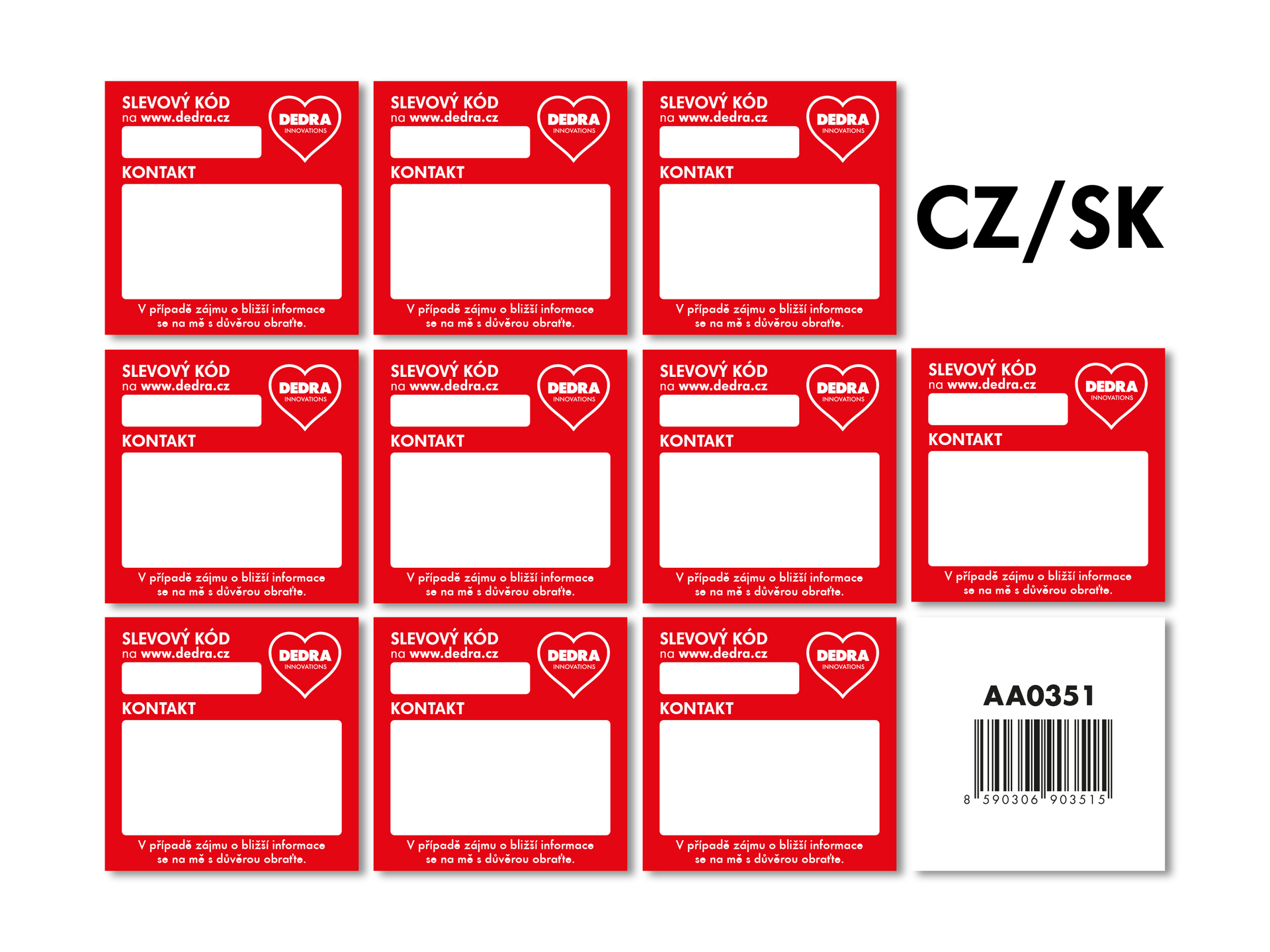 ČR/SK 10 ks samolepky PRODEJCE na katalog, 6x6 cm české/slovenské