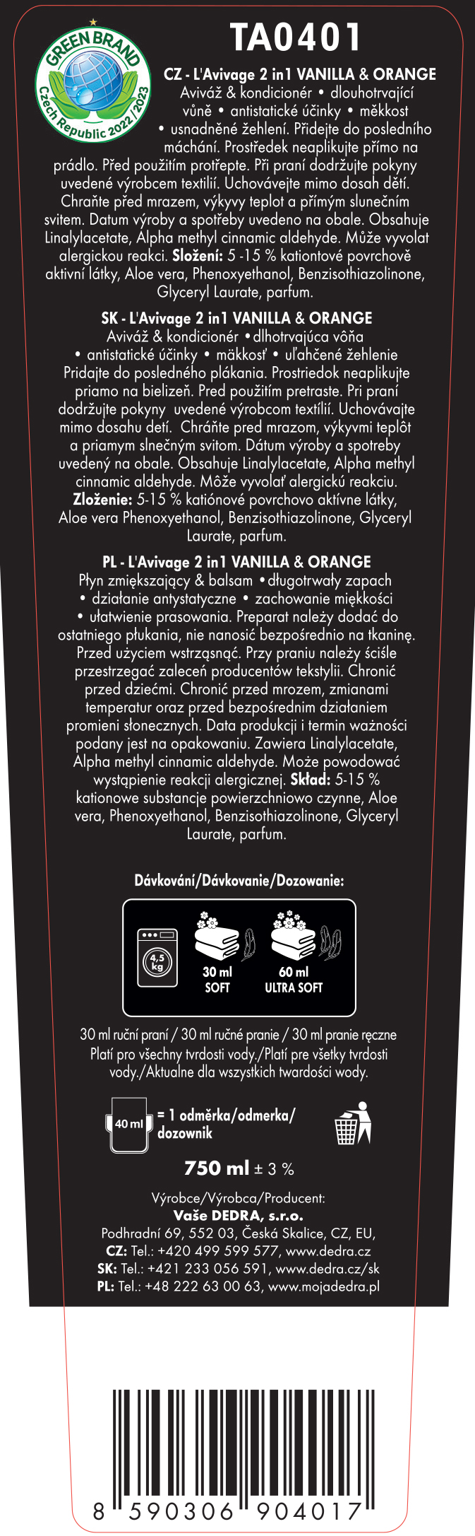 Avivážní kondicionér Vanilla & Orange 750 ml